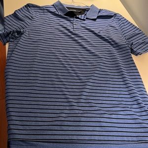 Men’s dark blue and black striped Nautica polo shirt